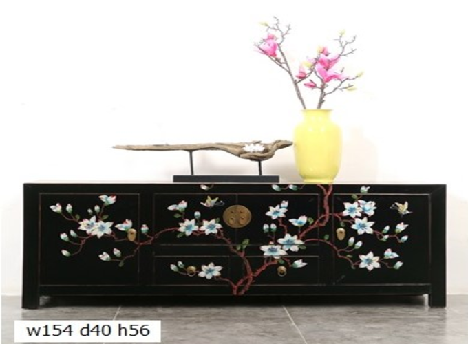 19 Custom make black piping butterflies & floral 4door and 2drawer TV sideboard