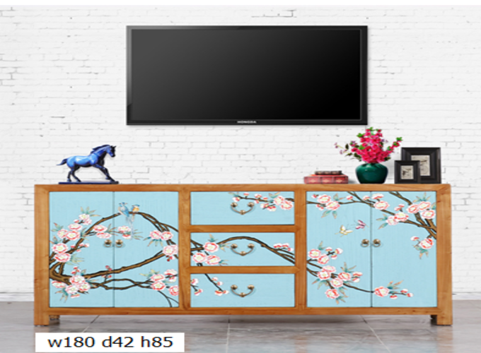 22 Custom make 2tone (wood/light blue) 3drawer & 4door TV sideboard