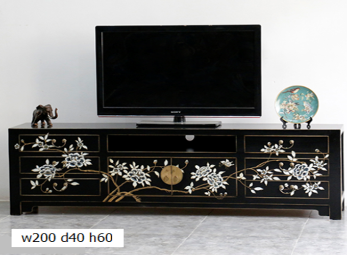 13 Custom make black piping butterflies & floral 2door and 6drawer TV sideboard