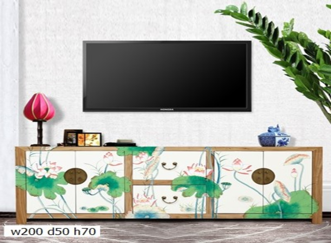 16 Custom make 2tone colour (natural wood/white) lotus floral 4door & 2drawer TV sideboard