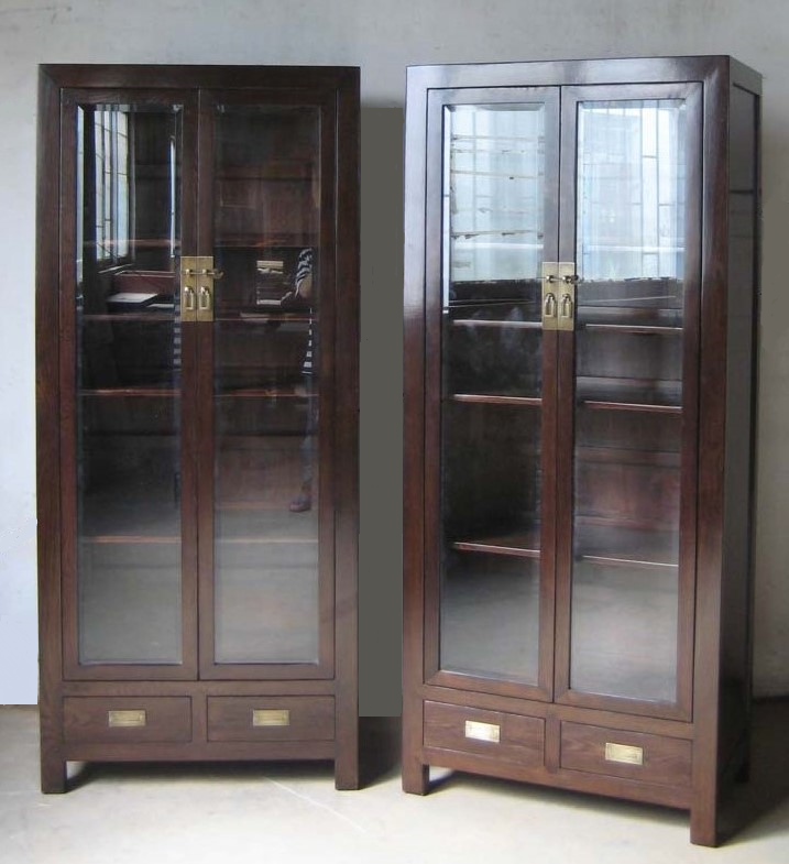 06 Custom make brown 2door & 2drawer glass bookshelf 