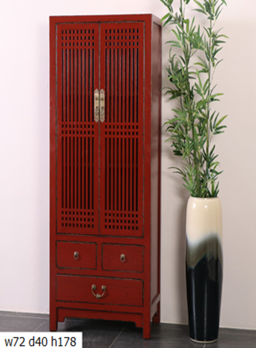 21 Custom make red 3drawer & 2 lattice door cabinet