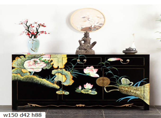 23 Custom make black floral 3drawer & 3door sideboard