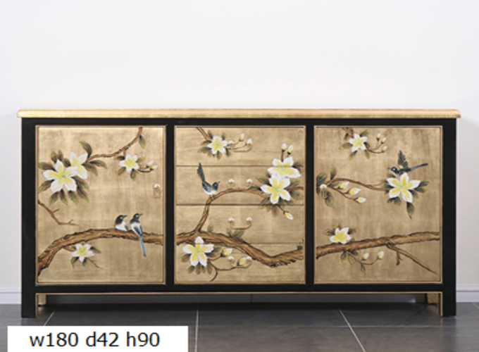 25 Custom make 2tone (black&gold) floral 4drawer & 2door sideboard