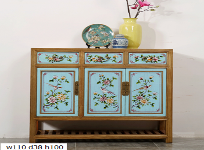 27 Custom make stripbase 2tone (wood & light blue) 3drawer & 3door sideboard