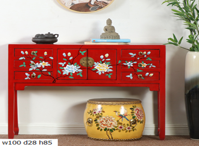 29 Custom make high legged red 6drawer & 2door sideboard