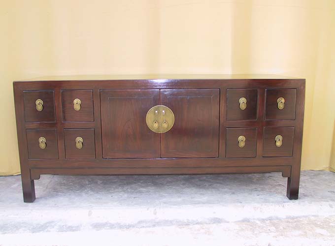 01 Custom make brown 8drawer & 2door low TV sideboard