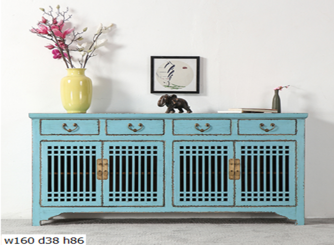 19 Custom make light blue 4drawer & 4 lattice door high sideboard