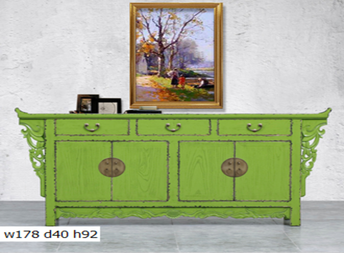 20 Custom make light antique green flange top 3drawer & 4door high sideboard