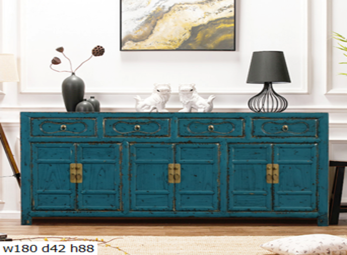 21 Custom make antique blue 4drawer & 6door high sideboard