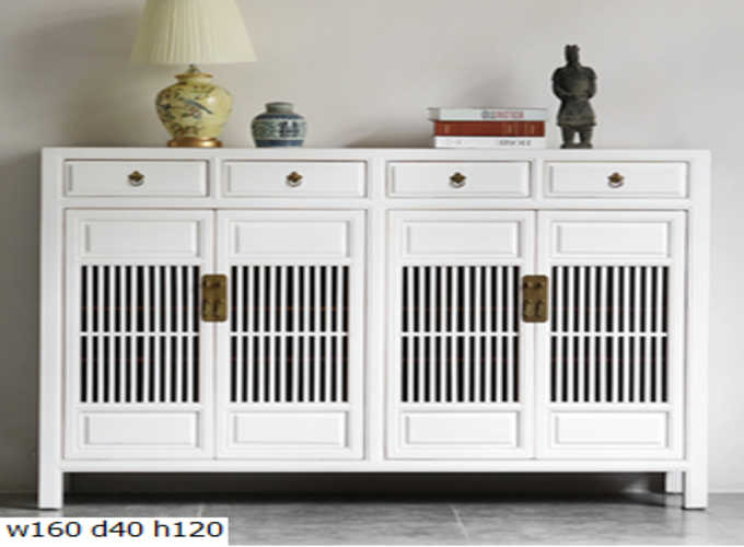 09 Custom make white  4drawer & 4 lattice door high sideboard