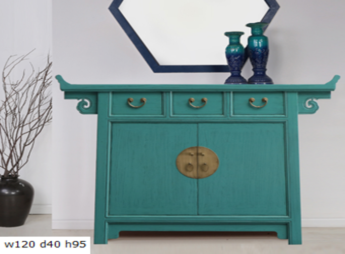 16 Custom make bluish green flange top 3drawer & 2door high sideboard