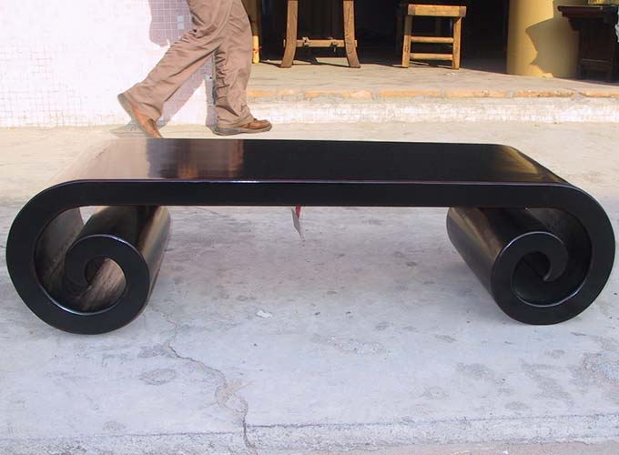 03 Custom make scroll-legged black lacquer coffee table